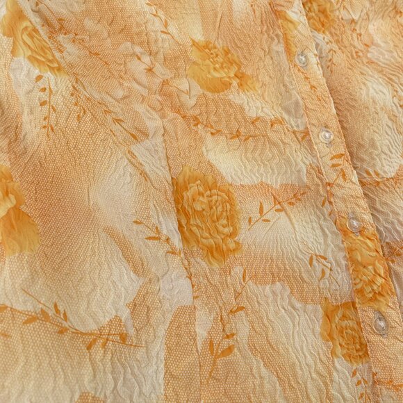 Vintage Y2K Unique Spectrum Crinkle Floral Shirt Ruched Tie Sleeve Orange M - Picture 6 of 9